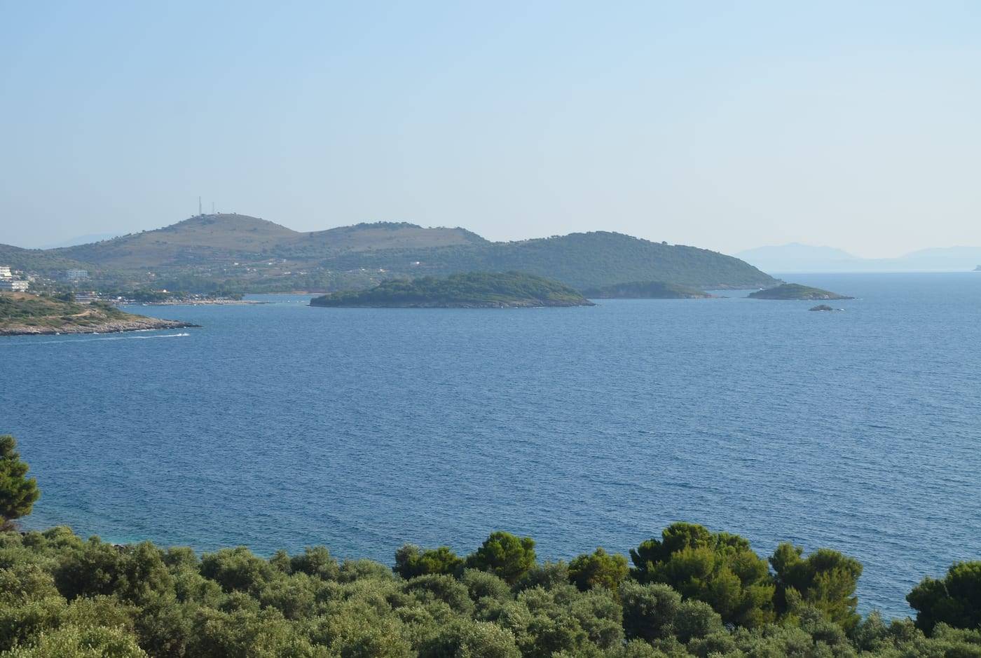 The islets off Ksamil and the coast seen from a hillside